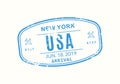 USA Passport stamp. Visa stamp for travel. New York international airport grunge sign. Immigration, arrival and departure symbol. Royalty Free Stock Photo